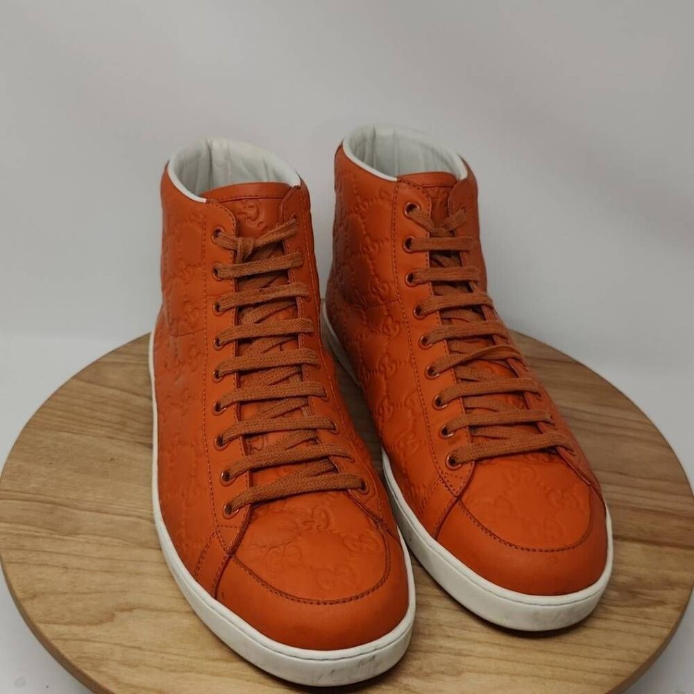 Gucci Orange Embossed High-Top Sneakers - Picture 11 of 12